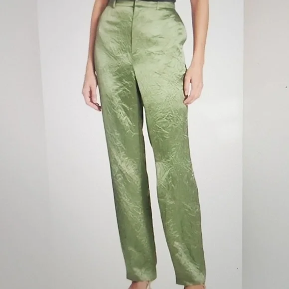 CINQ A SEPT KASID CRINKLED SATIN STRAIGHT LEG PANTS SIZE 8,10 - Picture 1 of 7
